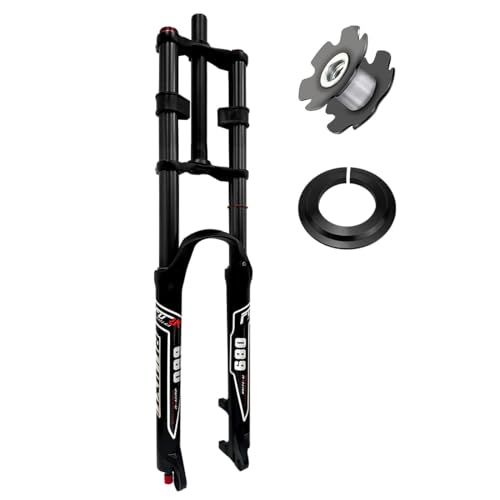 26/27.5/29インチ マウンテンバイク サスペンションフォーク トラベル量 180mm DH MTB エアフォーク リバウンド調整機能 1-1/8インチ ストレート ダブルショルダーフロントフォーク マニュアルロックアウト QR 9mm(Black,