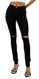 Vibrant M.I.U. Women’s Skinny Jeans – New Shark Bite Cutout Ripped Knee Stretch Denim Pants P831 Black 7