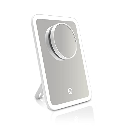 Heilmetz LED Kosmetikspiegel mit Beleuchtung Weiß Schminkspiegel mit Touchschalter 3 Dimmbar Lichtfarbe mit Saugnapfspiegel 3-Fache Vergrößerung 180°Drehbar Cover