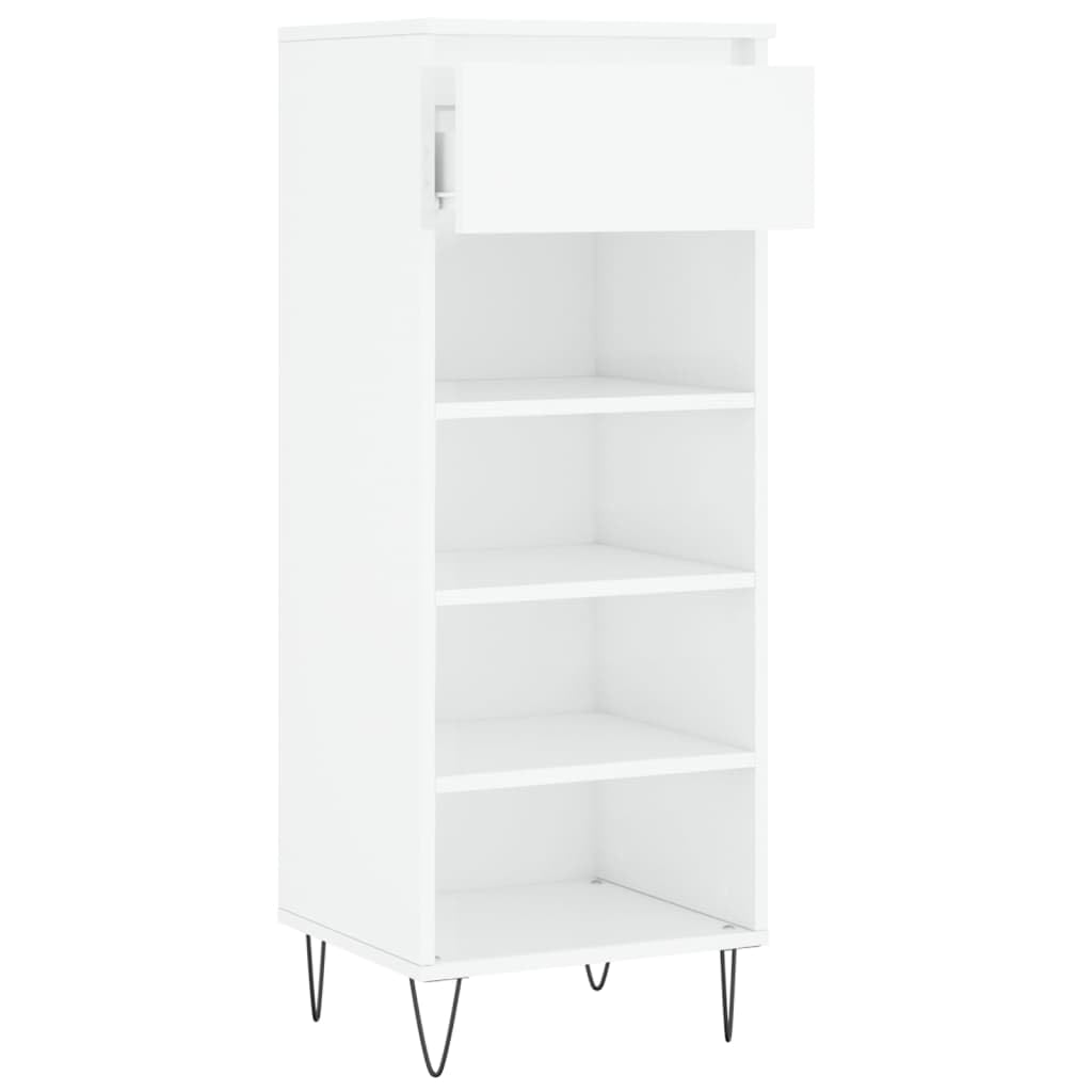 Schuhschrank Hochglanz-Weiß aus Holzwerkstoff 40x36x105 cm mit Metallbeinen, Schuhregal platzsparend, Schuhablage mit Schublade, Schuhständer für Schuhaufbewahrung im Wohnraum