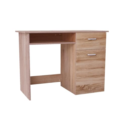 Catálogo de Home Depot Escritorios comprados en linea. 49 TOPLIVING Escritorio Minimalista Estilo Madera Roble Ideal para Home Office con Cajones, Escritorio de MDF Resistente con Espacios de Almacenamiento Color Café Claro