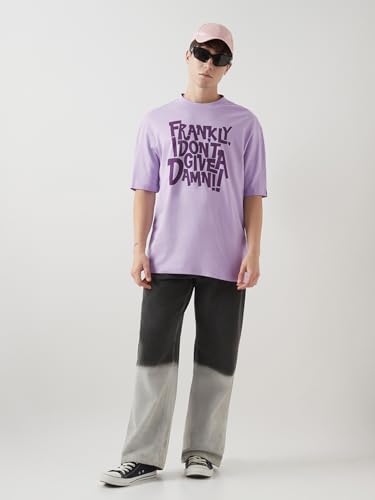 Image of Bewakoof Men's Cotton Jersey Typography Oversized Fit Half Sleeve Round Neck T-Shirt | Casual Wear | Street Wear | Oversized t Shirt for Men Cotton | Baggy