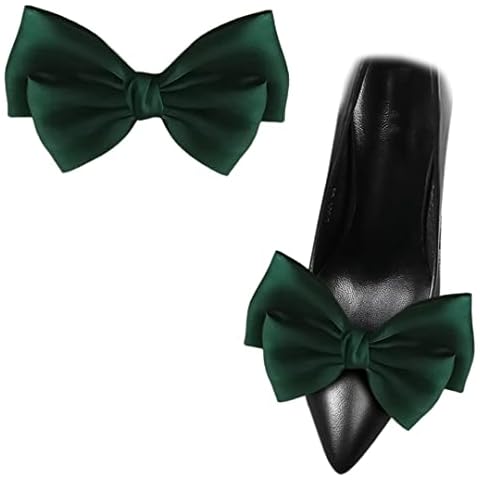 2 Pcs Satin Bow Shoe Clips Removable Solid Color Shoe Clips Elegant Wedding Party Shoe Buckles Bags Clothing Hair Accessories Dark Green Cover
