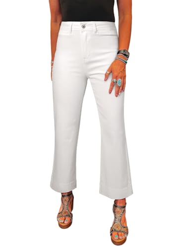 Best Petite White Jeans for Women Over 50: Flattering Fits That Won't Quit on You 4 SHEWIN Women Jeans High Waisted Wide Leg Jean Trendy Stretchy Ankle Denim Pants Straight Stretch Petite Cute Clothing Inseam 25 Inch, Size 8, White
