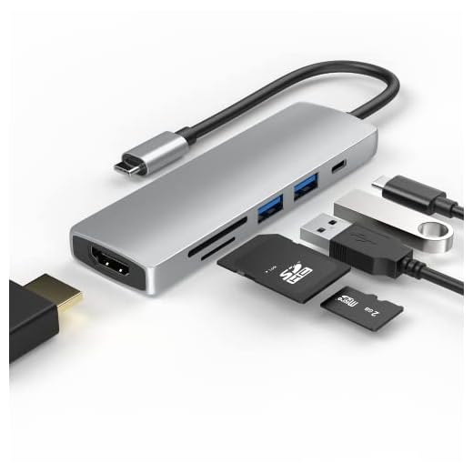 Redstar24 USB C HUB 6 i 1 adapter Multiport USB C hubb med HDMI 4K USB 3.0 SD/TF kortläsare Micro SD 55W PD | Kompatibel för TV MacBook Pro, Air, iPad Pro, Samsung | Bärbar dator och mer typ C enheter