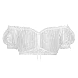 Dirndlwelle Puffärmel Bluse 34-44 Weiß Sexy Schulterfreies Trachtenbluse Damen Kurzarm Transparentes Dirndlbluse Spitze 40 Weiß