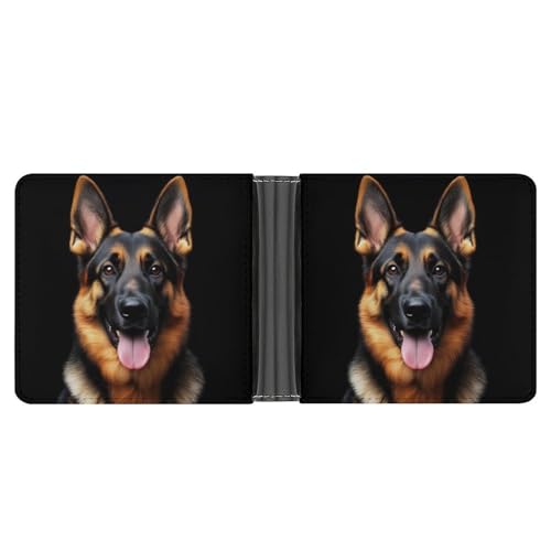 Pu Leather Mini Wallet for Men,Waterproof Slim Credit Card Holder Purse German Shepherd Bifold Wallet with Multiple Card Slots