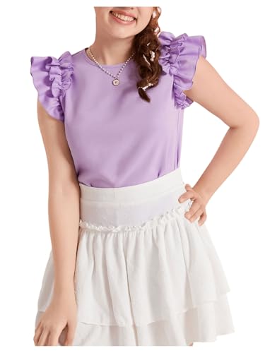 SHENHE Girl's Cute Ruffle Tiered Layer Cap Sleeve Round Neck Blouse Shirt Tops4