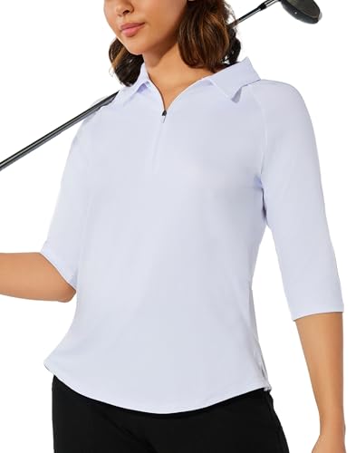 M MOTEEPI 3/4 Length Sleeve Womens Golf Polo Shirt Ladies Workout Tops Polo Shirts for Women Golf Pullover
