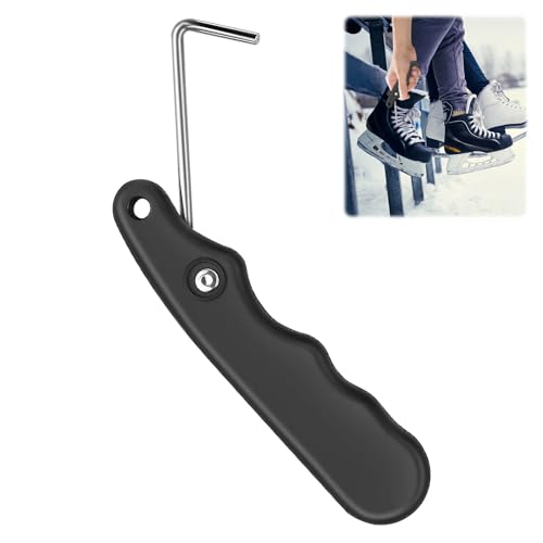 Watlikeup 1pcs Skates Lace Tightener,Foldable Shoe Lace Puller,Stainless Steel Ice,Hockey Skate Tightener,Ice Skating Accessories,Tightener Hook Tool for Lacing Up Ice Skates Boots (Black)