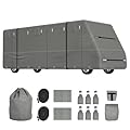 Weize Class C RV Cover, Durable Camper Cover Heavy Duty Windproof Waterproof Winter Breathable Fabric with Anti-UV, Fits 28-30ft Motorhome, with 2Pcs Extra Straps, Ladder Cover