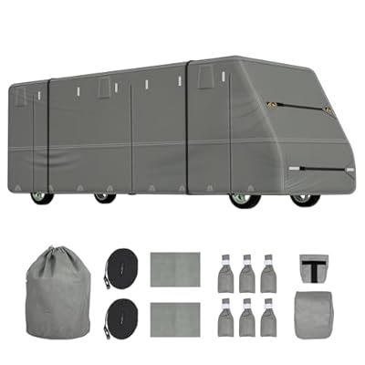 Weize Class C RV Cover, Durable Camper Cover Heavy Duty Windproof Waterproof Winter Breathable Fabric with Anti-UV, Fits 28-30ft Motorhome, with 2Pcs Extra Straps, Ladder Cover