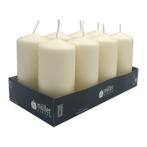 Conjunto de 8 velas cilíndricas Müller, color marfil, larga duración Cover