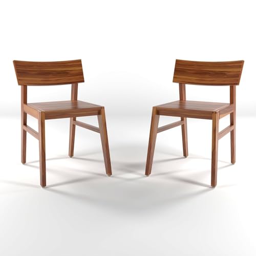 Image of Sheesham Wooden Two Dining Chair Set for Living Room | Solid Wood Study Chair for Living Room | Office Chair for Home & Office | Rosewood (Honey)