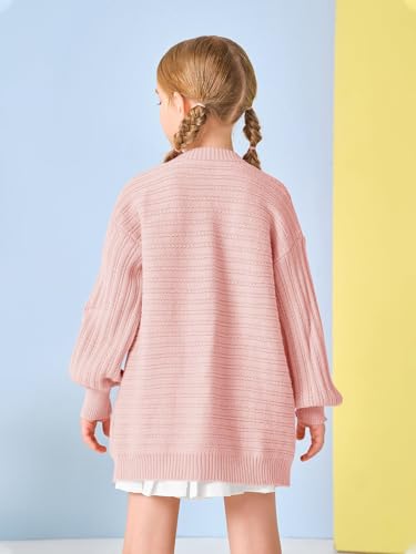 Image of Haloumoning Kids Girls Open Front Cardigan Sweaters Long Sleeve Cable Knit Fashion Clothes with Pockets 5-14 Years