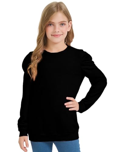 Girls Puff Sleeve Cute T Shirts Kids Fall Tops Crewneck Clothes Loose Fit 5-14Y3