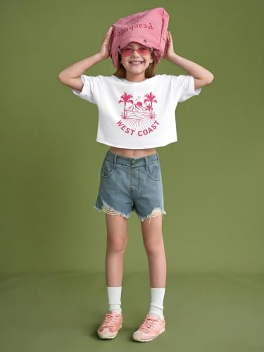Image of Girls Athletic Oversized Crop Tops Kids Drop Shoulder Short Sleeve T Shirts Workout Tees 5-14 Years