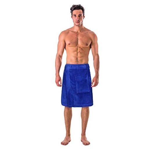 Turkish Cotton Terry Velour Adjustable Body Wrap Towel for Men (Royal Blue, One Size)