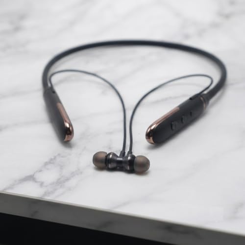Image of 60Hrs Playtime, HD Mic, Premium Sound, Bluetooth V5.3 w /Dual-Device Pairing Wireless Neckband | Voice Assistant, Type-C Fast Charging Heavy Bass Magnetic Buds (Black-Golden)