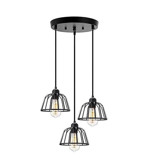 Luminaire suspendu de ferme à 3 lumières en métal pour chambre et cuisine