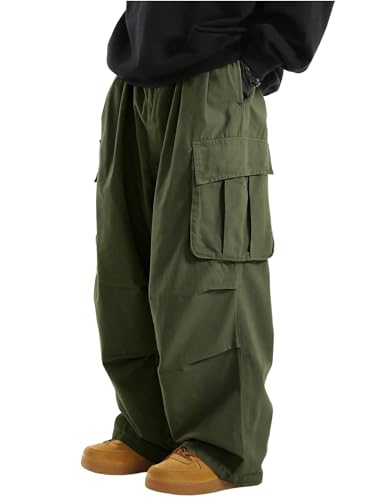 ZAFUL Men's Baggy Cargo Pants Casual Drawstring Loose Fit Hip Hop Pants Flap Pockets Trousers for Streetwear(1-Army Green, L)