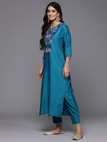 Image of INDO ERA Women's Viscose Embroidered Straight Kurta Pant With Dupatta Set