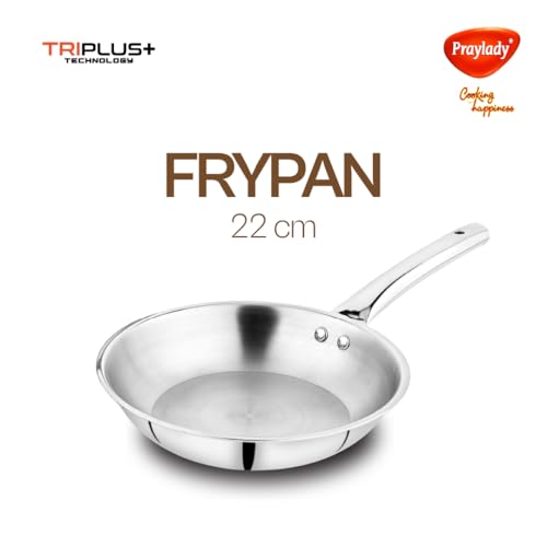 Image of Praylady TRIPLUS 3-Piece Triply Cookware Set | 24cm Kadai + 24cm Lid + 22cm Frypan | Triple-Layered Stainless Steel-Aluminum | Works on Induction, Gas & All Cooktops(3-Piece Triply Cookware Set)