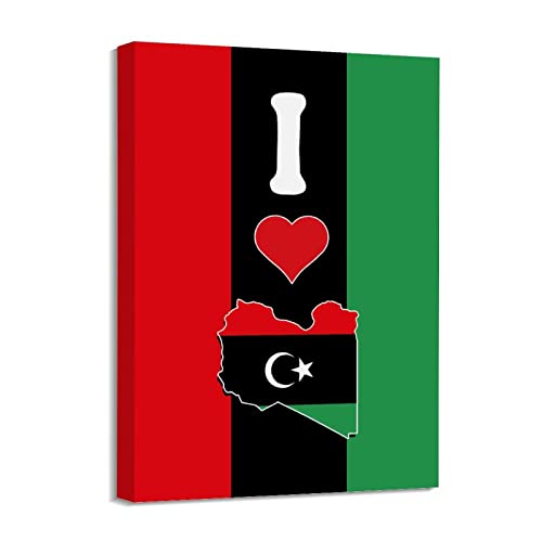 Lienzo de la bandera de Libia I Love My Country enmarcado para decorar tu hogar