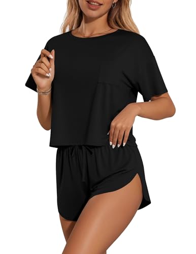 Image of Ekouaer Womens Pajama Sets Sexy Lounge Sets Side Split Short Pj Sets Cute Pjs 2 Piece Comfy Sleepwear Loungewear
