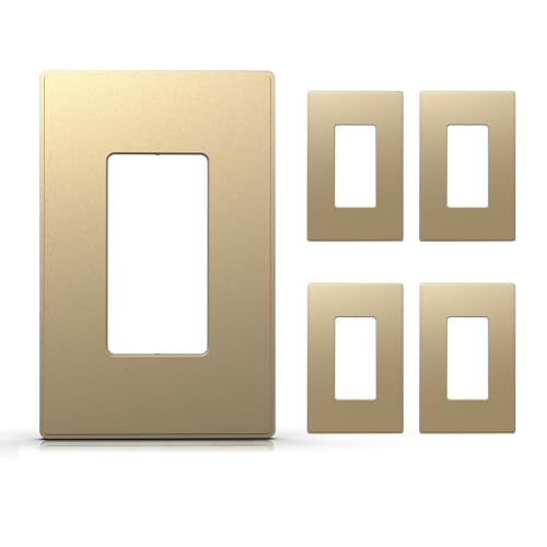 Image of ELEGRP 1-Gang Screwless Decorative Wall Plates, Mid-Size Unbreakable Thermoplastic Faceplate Cover for Decorator Receptacle Outlet Switch, UL Listed (5 Pack, Champagne Gold)