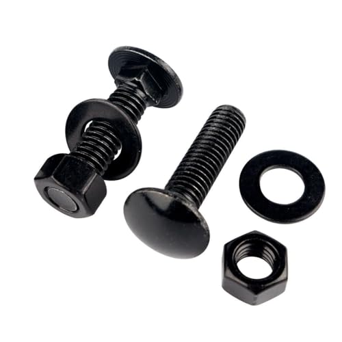 Image of 4 Sets 1 /2-13 x 1-1 /2 inch Carriage Bolts Screws Round Head Square Neck and Hex Nuts, Flat Washers 304 Stainless Steel 18-8 Full Thread, Black