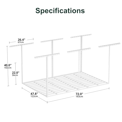 Image of SunsGrove 4x6 Garage Storage Overhead Rack Organization, Adjustable Ceiling Mounted Storage Racks, 800LBS Weight Capacity, 22 inch-40 inch Ceiling Dropdown, 2 Pcs, White