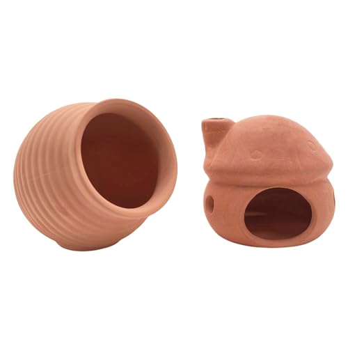 Image of M2cbridge Natural Clay Pottery Ceramic Jar Vase Cichlid Small Fish Shrimp Aquarium Decor to Play Hide Breed Habitat (Red Clay, 2pcs)