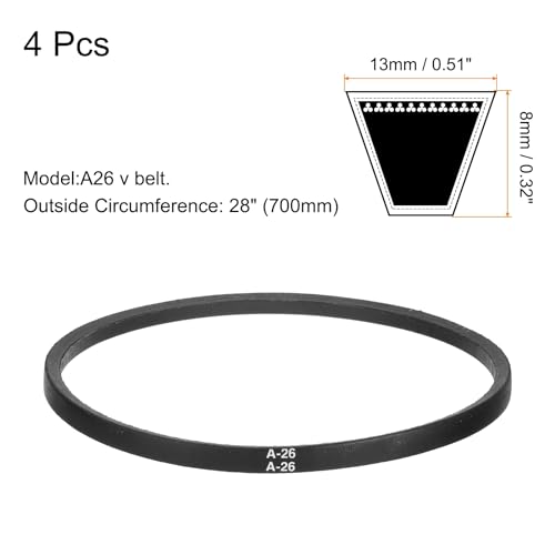 Image of uxcell 4pcs A26 or 4L280 Classic Wrapped Rubber V-Belt, 26 inch(650mm) Inside Circumference, A Profile V Belt