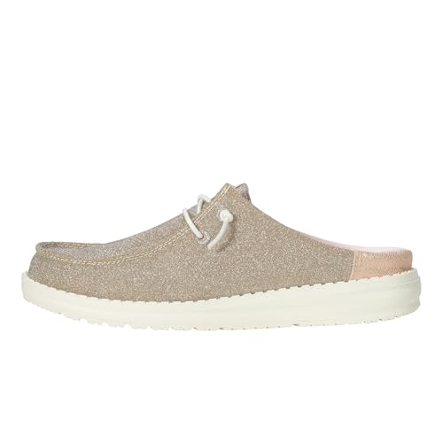 Image of HEYDUDE Women's Wendy Slip Metallic Sparkle Slip On Shoe | Lightweight Flexible Casual Sneaker Mule with Elastic Laces