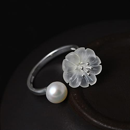 Bague femme ajustable perle en argent S925 style minimaliste