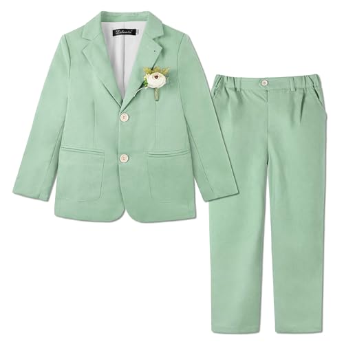 Materiale confortevole: completo da ragazzo in lino realizzato con fibre naturali, ecologico, traspirante e confortevole; Giacca e pantaloni: 70% cotone, 30% lino; Fodera: 10% cotone, 90% poliestere; Questo materiale ha buone proprietà di assorbimento dell'umidità, non è caldo e appiccicoso, mantiene la pelle del bambino comoda e fresca