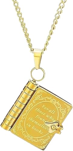 ljhjdkxf Collier pendentif livre ouvrable vintage plaqué or 18 carats, collier pendentif livre vintage 18 carats, cadeau amoureux des livres pour femme (1 PCS-A)