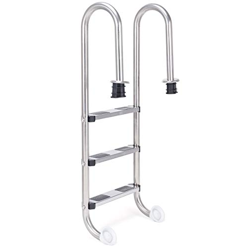 COSTWAY Échelle de Sécurité pour Piscine Echelle de Piscine à 3 Marches en Acier Inoxydable Anti-derapantes