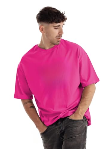 Image of LEOTUDE Half Sleeve Oversized Tshirt for Men, Round Neck Cottonblend Drop Shoulder Solid T-Shirt (Color Multicolor)