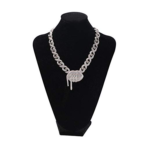Icediamond Fantex 18K Iced Out Sexy Kissing Lips Charm Pendant With Novelty Cuban Link Choker Chain Necklace, Full Bling Cz Diamond Gold Plated Hip Hop Jewelry For Men Women (White, 16) #TOP3