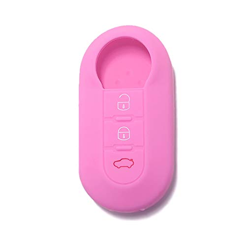Coque de Silicone Cover Clé pour Fiat Grande Punto Evo Panda Bravo Stilo 500 L et Lancia Y Delta Musa - 3 Boutons (Rose)