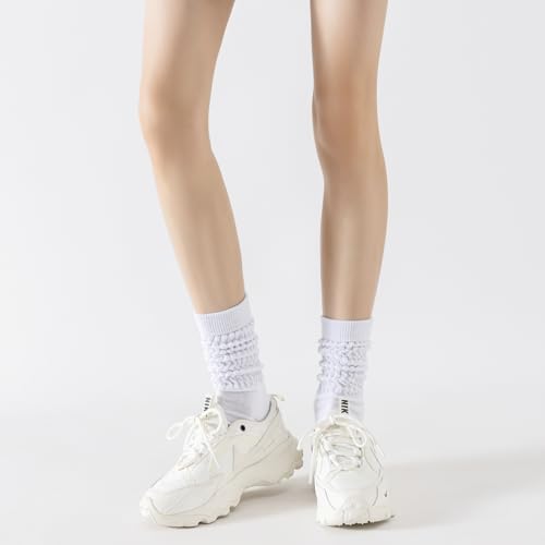 Image of Flydo Slouchy Socks for Women White Scrunch Slouch Boot Sock