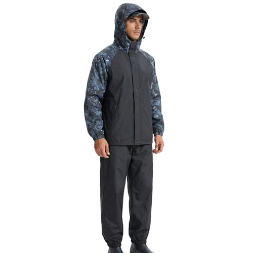 Image of LOOGU Men's Rain Suit - Rain Gear for Men Waterproof, Lightweight Rain Coat, Breathable Mens Rain Jackets Hood and Pants