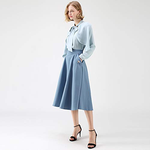 CHICWISH Women's Classic Simplicity Blue A-Line Midi Skirt with Side Pockets4