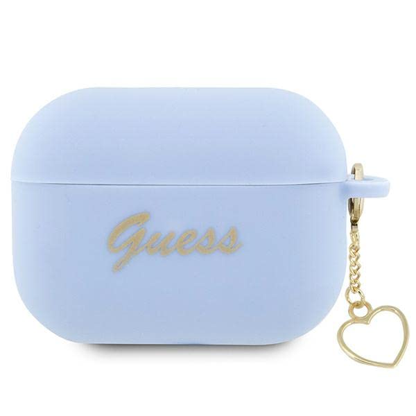 Guess GUAP2LSCHSB Étui pour AirPods Pro 2 Bleu Silicone Charm Collection Cœur