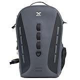 Xelfly Waterproof Fishing Backpack G2 with Rod Holder, Inflatable Air Valve, Padded Waist Straps & Gear Loops - Submersible Zipper, Rugged Top Handle, Adjustable Attachments (Gray)