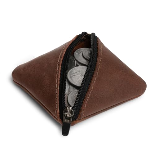Image of Hide & Drink, Slash Zippered Pouch, Change Holder, and Storage for Pocket and Purse Organization with Zipper, Full Grain Leather, Handmade (Bourbon Brown)