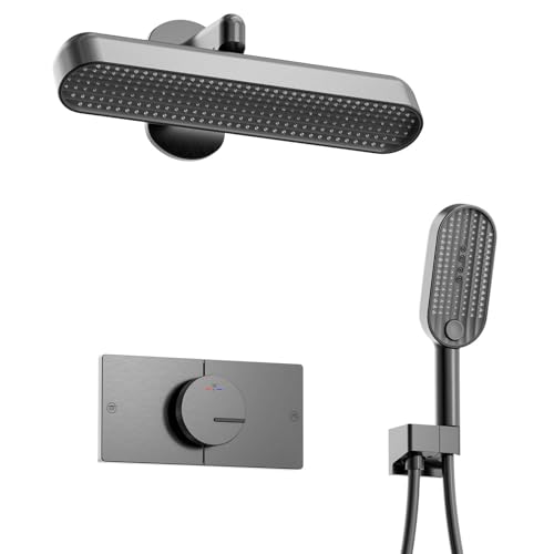 Ensemble de douche 450x80mm mural avec douchette à main 3 modes - 2