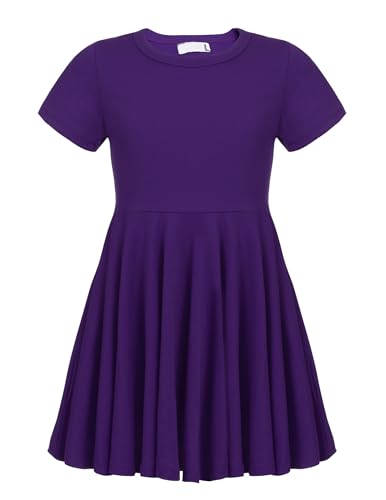 trudge Vestidos De Niña Vestido De Verano Vestido De Manga Corta Vestido De Princesa De Algodón Monocolor Vestido Cuello Redondo Ropa Informal Morado